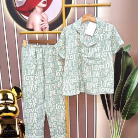 Đồ bộ quần dài pijama tay ngắn cổ bẻ hoạ tiết - DBO3584