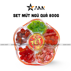 Hộp Quà Tết Set Mứt Lục Vị Bông Mai 800g (Ó Mai Đào Hồng, Ó Mai Đào Bố, Kiwi Sấy Dẻo, Ó Mai Mận Cơm, Xoài Sấy Dẻo) - Hộp Bông Mai - 8936208933692