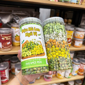 Đậu Hà Lan Ngũ Vị Thơm Ngon 450g (sầu riêng - phô mai - sữa dừa - wasabi - tỏi ớt ) Hộp - 8936208931391
