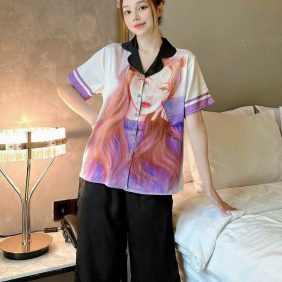 Đồ bộ quần lửng pijama tay ngắn cổ bẻ hoạ tiết - DBO3868