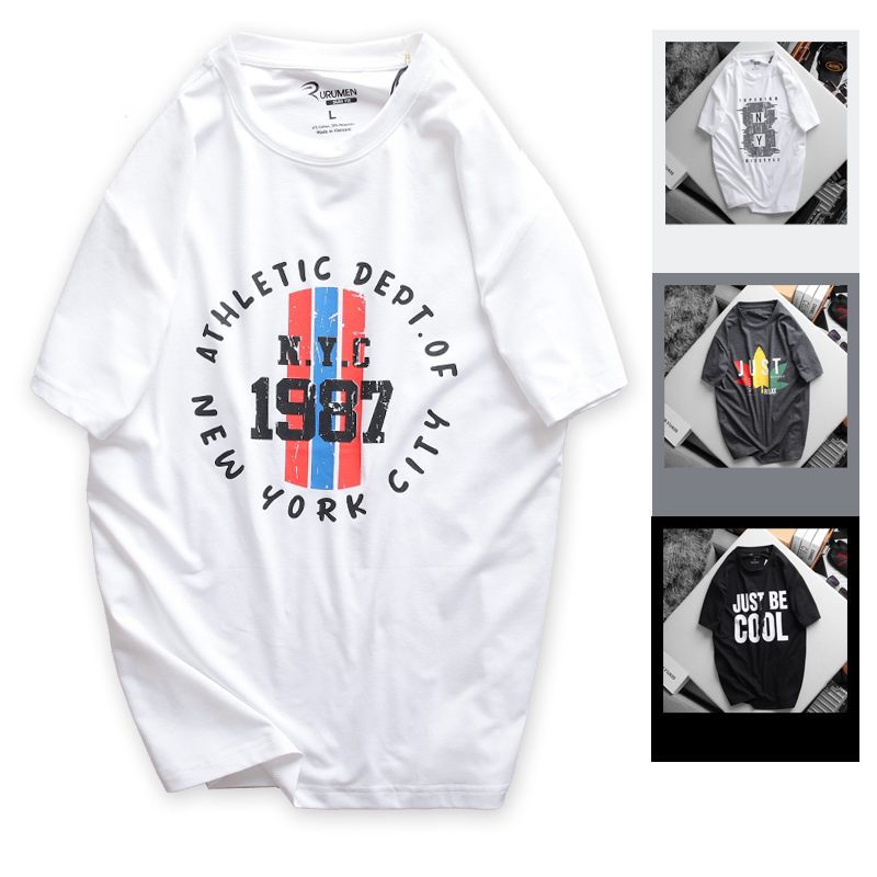 Áo Thun Nam Cổ Tròn Rurumen Màu Trắng In Chữ NYC 1987