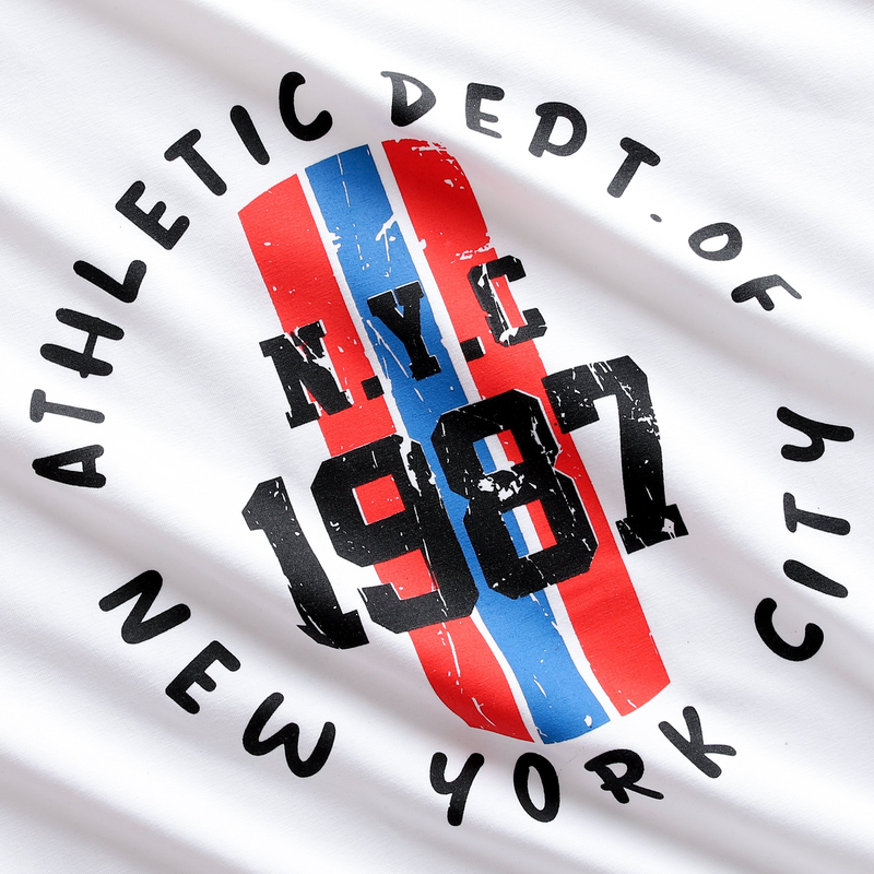 Áo Thun Nam Cổ Tròn Rurumen Màu Trắng In Chữ NYC 1987