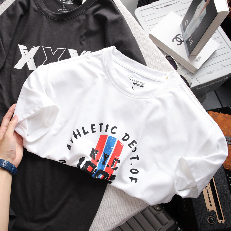 Áo Thun Nam Cổ Tròn Rurumen Màu Trắng In Chữ NYC 1987