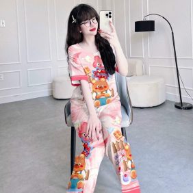 Đồ bộ pijama quần dài áo tay ngắn cổ tròn hoạ tiết - DBO3971