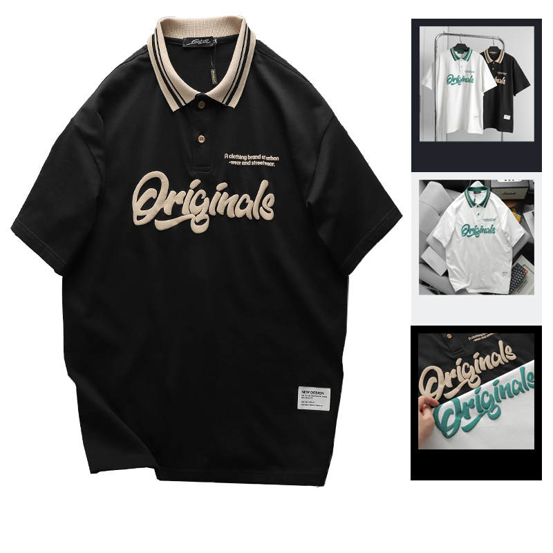 Mua sỉ áo Thun Nam Cổ Bẻ Oversize In Chữ Originals Big Size 110kg