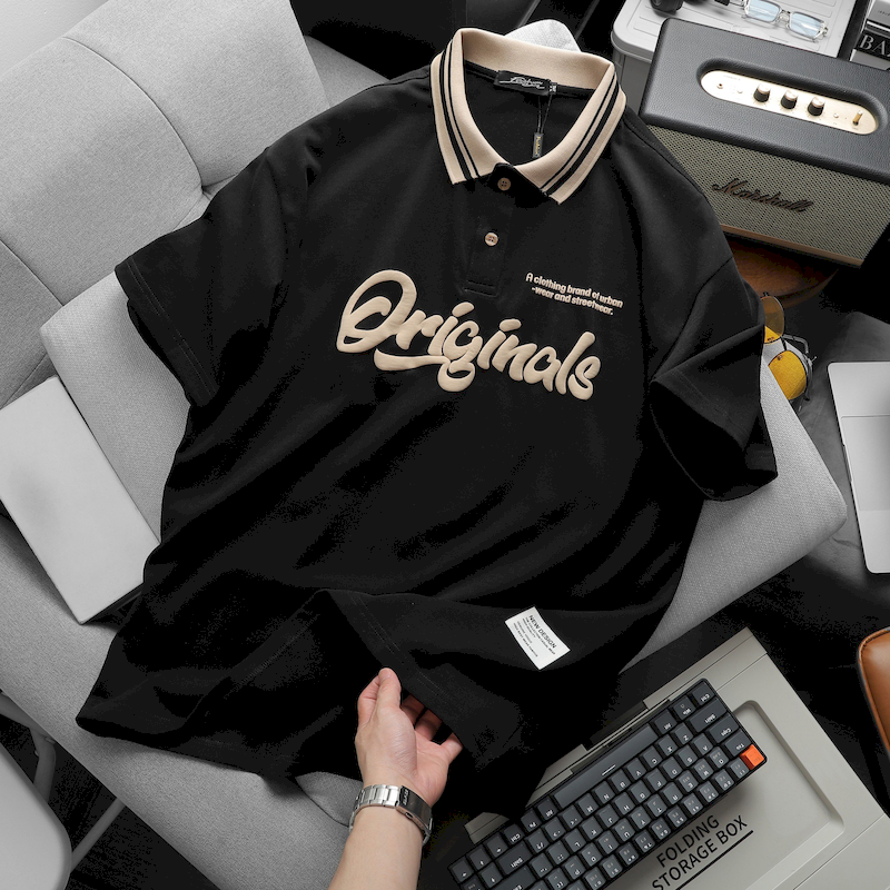 Mua sỉ áo Thun Nam Cổ Bẻ Oversize In Chữ Originals Big Size 110kg