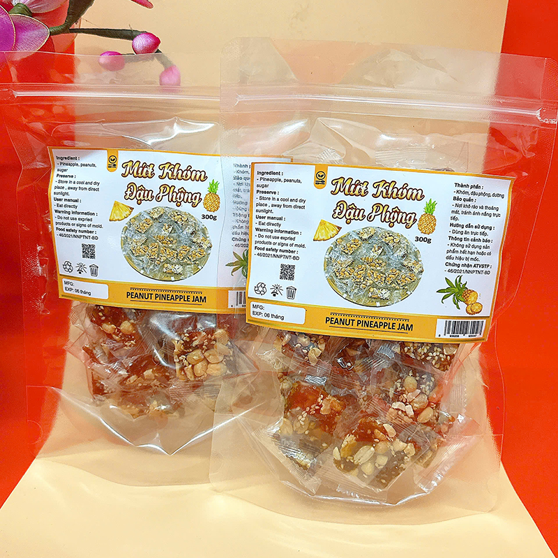 Nguồn sỉ mứt Khóm Đậu Phộng Túi Zip 300g Nguồn sỉ mứt Khóm Đậu Phộng Túi Zip 300g