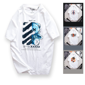 Áo Thun Nam Cổ Tròn Rurumen Màu Trắng In Hình Gấu Teddy Xanh (Có size 4x) - AB500