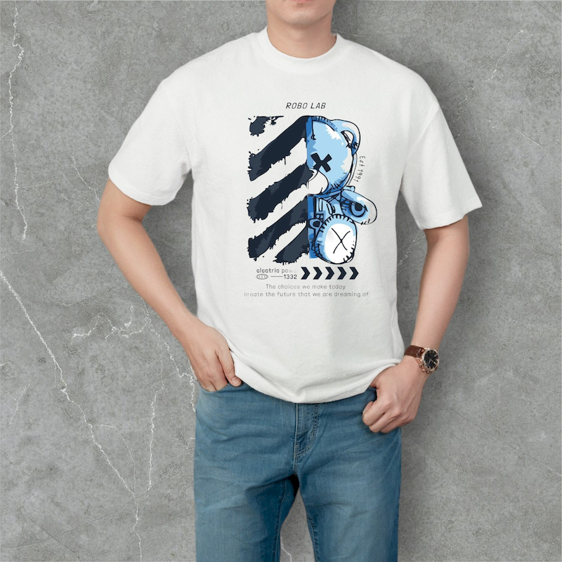 Áo Thun Nam Cổ Tròn Rurumen Màu Trắng In Hình Gấu Teddy Xanh (Có size 4x) Áo Thun Nam Cổ Tròn Rurumen Màu Trắng In Hình Gấu Teddy Xanh (Có size 4x)