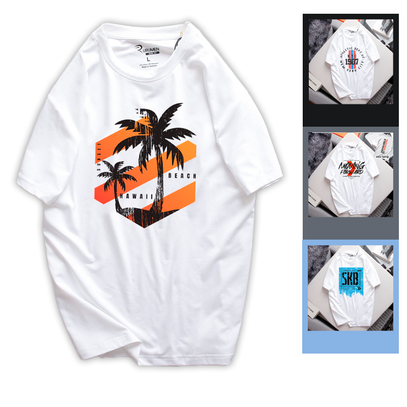 23648-ab501.png Áo Thun Nam Cổ Tròn Màu Trắng Rurumen In Hình Cây Dừa (Có size to 4x) - AB501