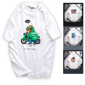 Áo Thun Nam Cổ Tròn Rurumen Màu Trắng In Hình Gấu Mang Balo (Có size 4x) - AB504