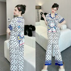 Đồ bộ pijama latin quần dài áo tay ngắn cổ bẻ in hoa tiết - DBO4322