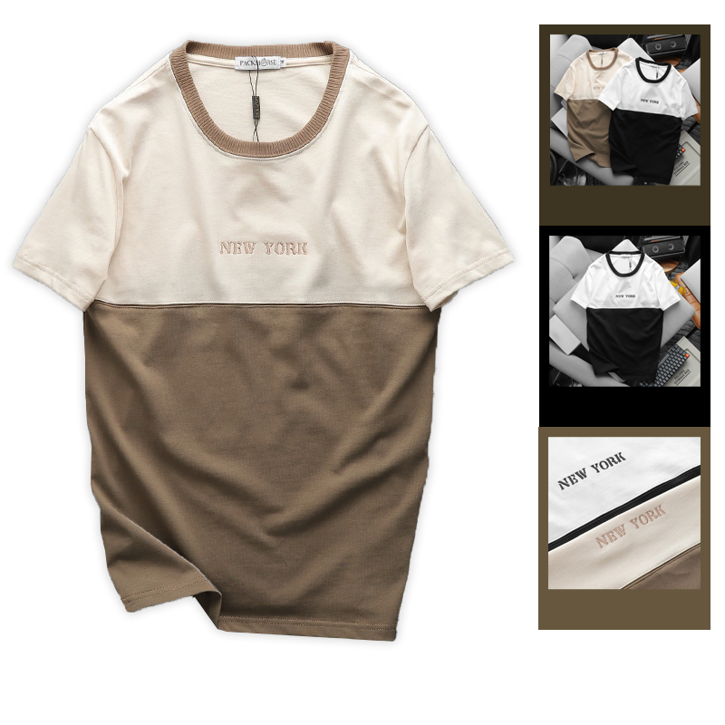 Shop sỉ áo Thun Nam Cổ Tròn Pack Horse Thêu Chữ New York Phối Hai Màu