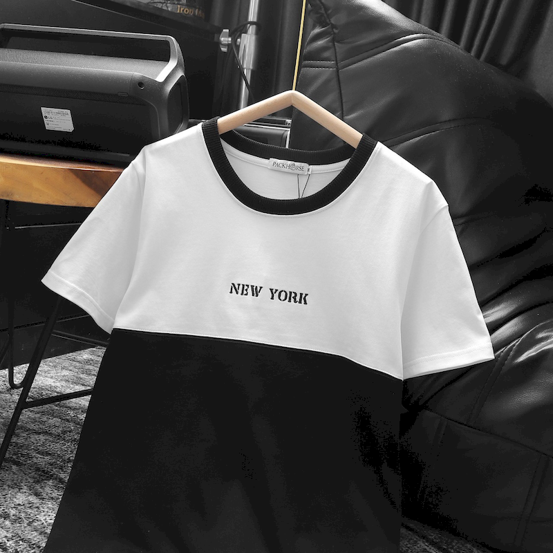 Shop sỉ áo Thun Nam Cổ Tròn Pack Horse Thêu Chữ New York Phối Hai Màu