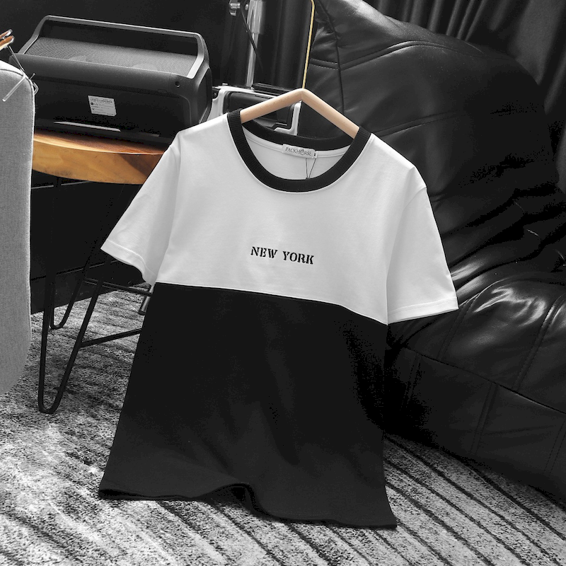 Shop sỉ áo Thun Nam Cổ Tròn Pack Horse Thêu Chữ New York Phối Hai Màu