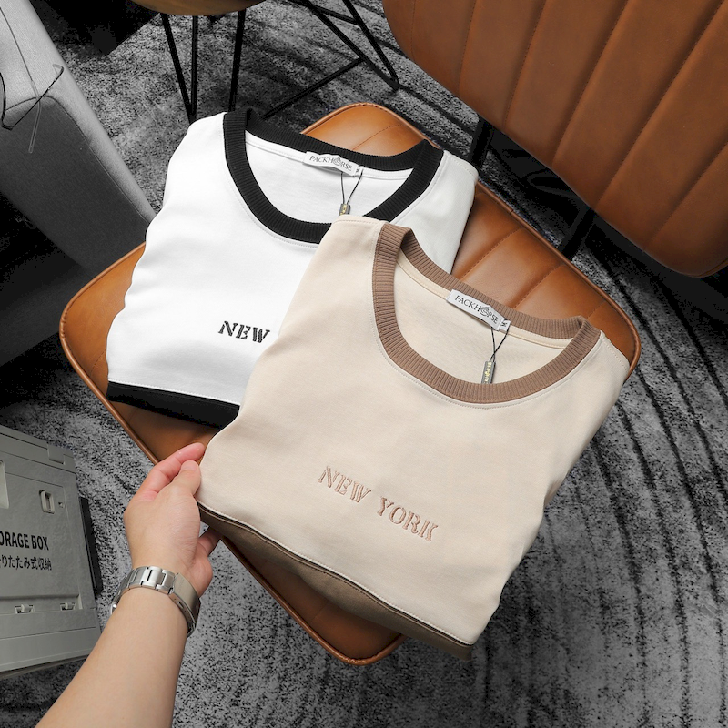 Shop sỉ áo Thun Nam Cổ Tròn Pack Horse Thêu Chữ New York Phối Hai Màu