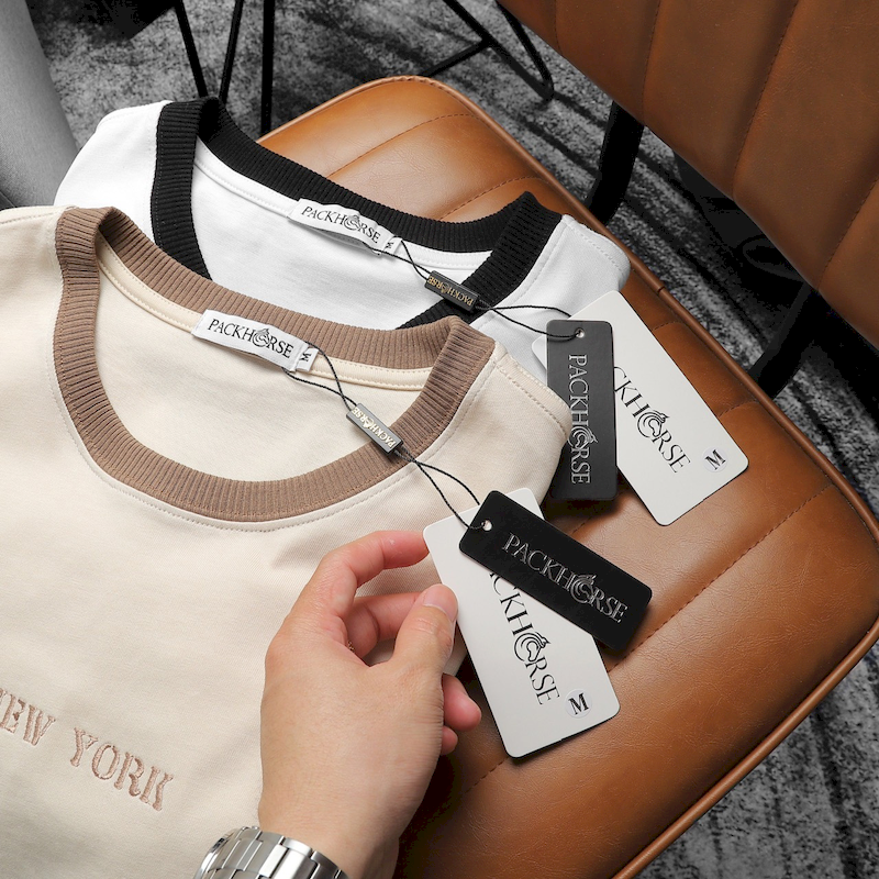 Shop sỉ áo Thun Nam Cổ Tròn Pack Horse Thêu Chữ New York Phối Hai Màu