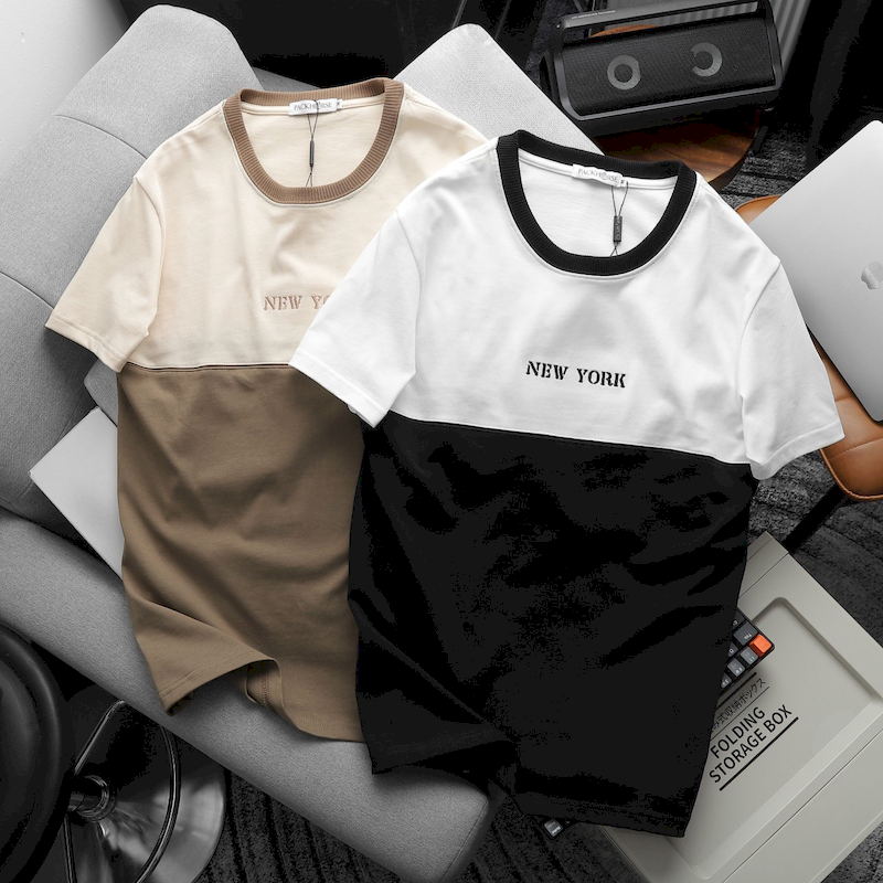 Shop sỉ áo Thun Nam Cổ Tròn Pack Horse Thêu Chữ New York Phối Hai Màu
