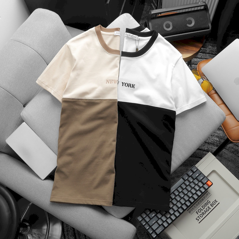 Shop sỉ áo Thun Nam Cổ Tròn Pack Horse Thêu Chữ New York Phối Hai Màu