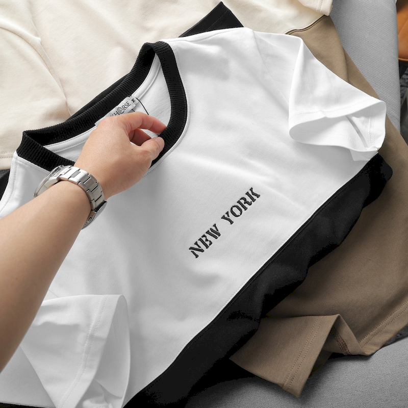 Shop sỉ áo Thun Nam Cổ Tròn Pack Horse Thêu Chữ New York Phối Hai Màu