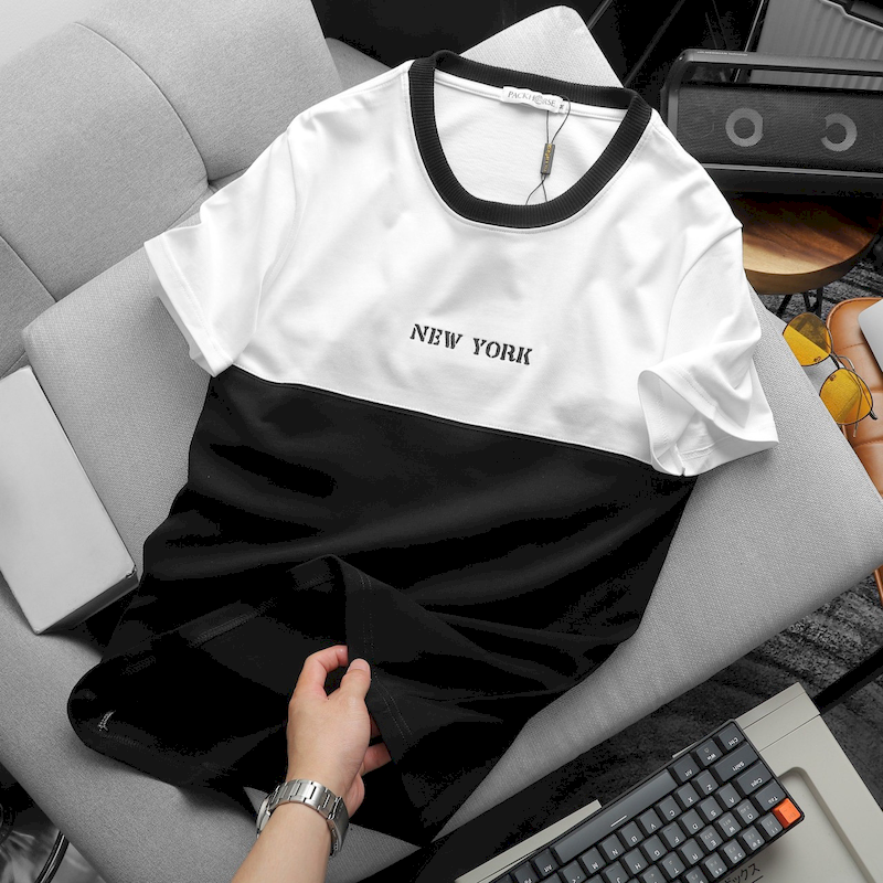 Shop sỉ áo Thun Nam Cổ Tròn Pack Horse Thêu Chữ New York Phối Hai Màu