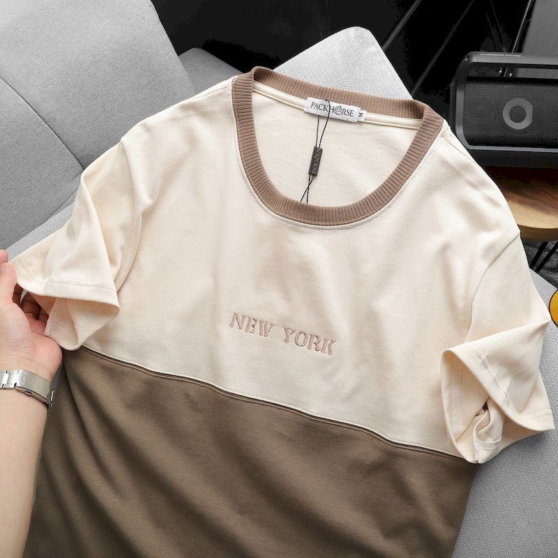 Shop sỉ áo Thun Nam Cổ Tròn Pack Horse Thêu Chữ New York Phối Hai Màu
