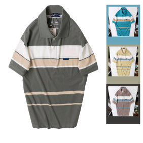 Áo Thun Sọc Nam Trung Niên Phối Sọc Màu Cổ Bẻ Có Túi Thun Cotton (Có size 3x) - AS055