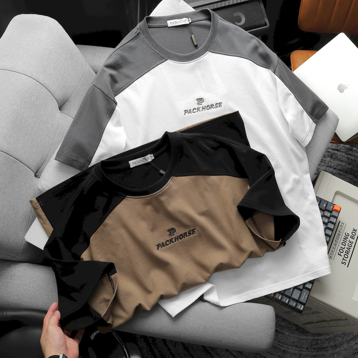 24093_z5363825510949-7f37c9f498e6045b3a1c46c8278e5a33_20240420025044-3.png Áo Thun Nam Cổ Tròn Oversize Tay Phối Màu Thêu Chữ PackHorse - AB512