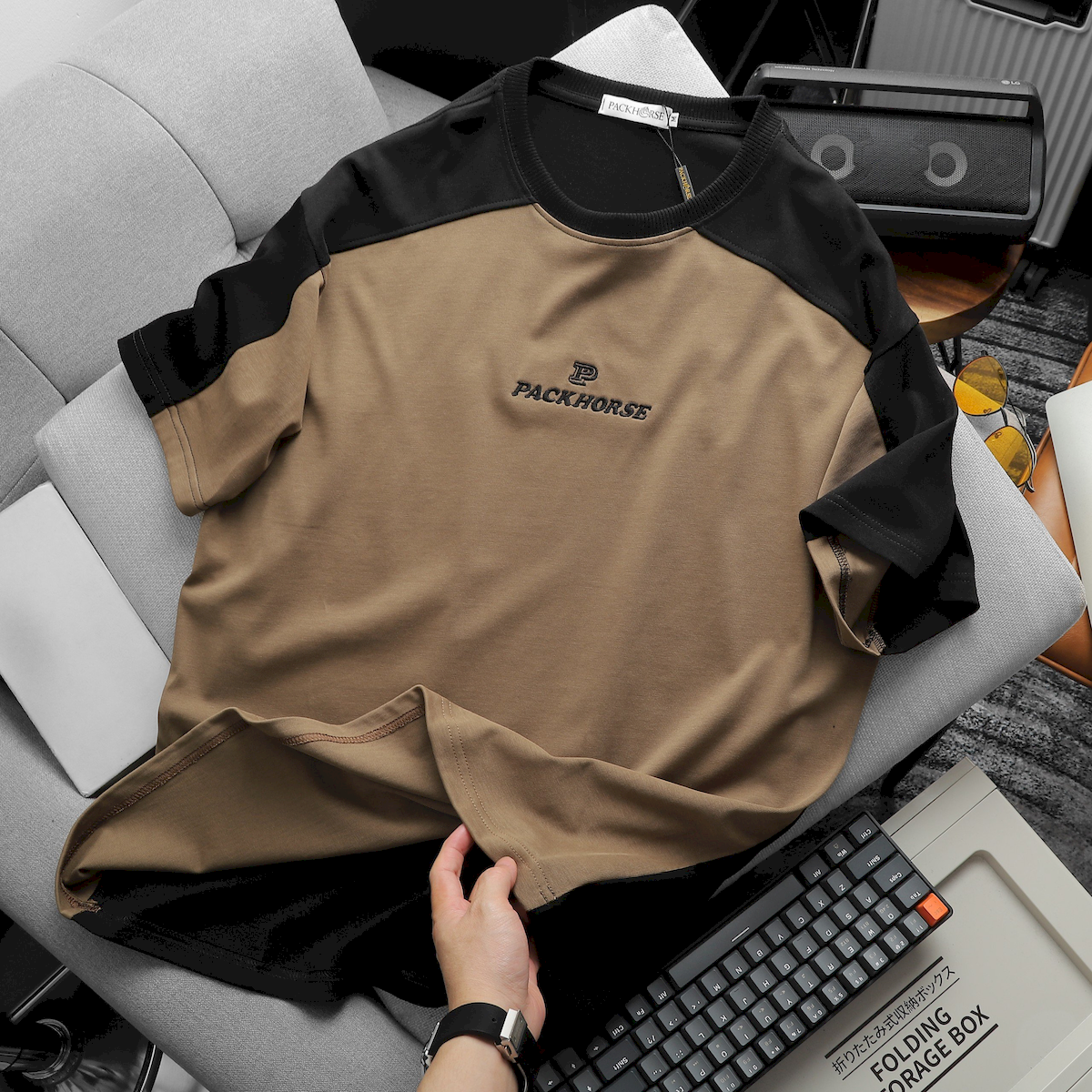 24093_z5363825537255-cb58eecdd2dcf759c463c95e26936280_20240420025047-3.png Áo Thun Nam Cổ Tròn Oversize Tay Phối Màu Thêu Chữ PackHorse - AB512