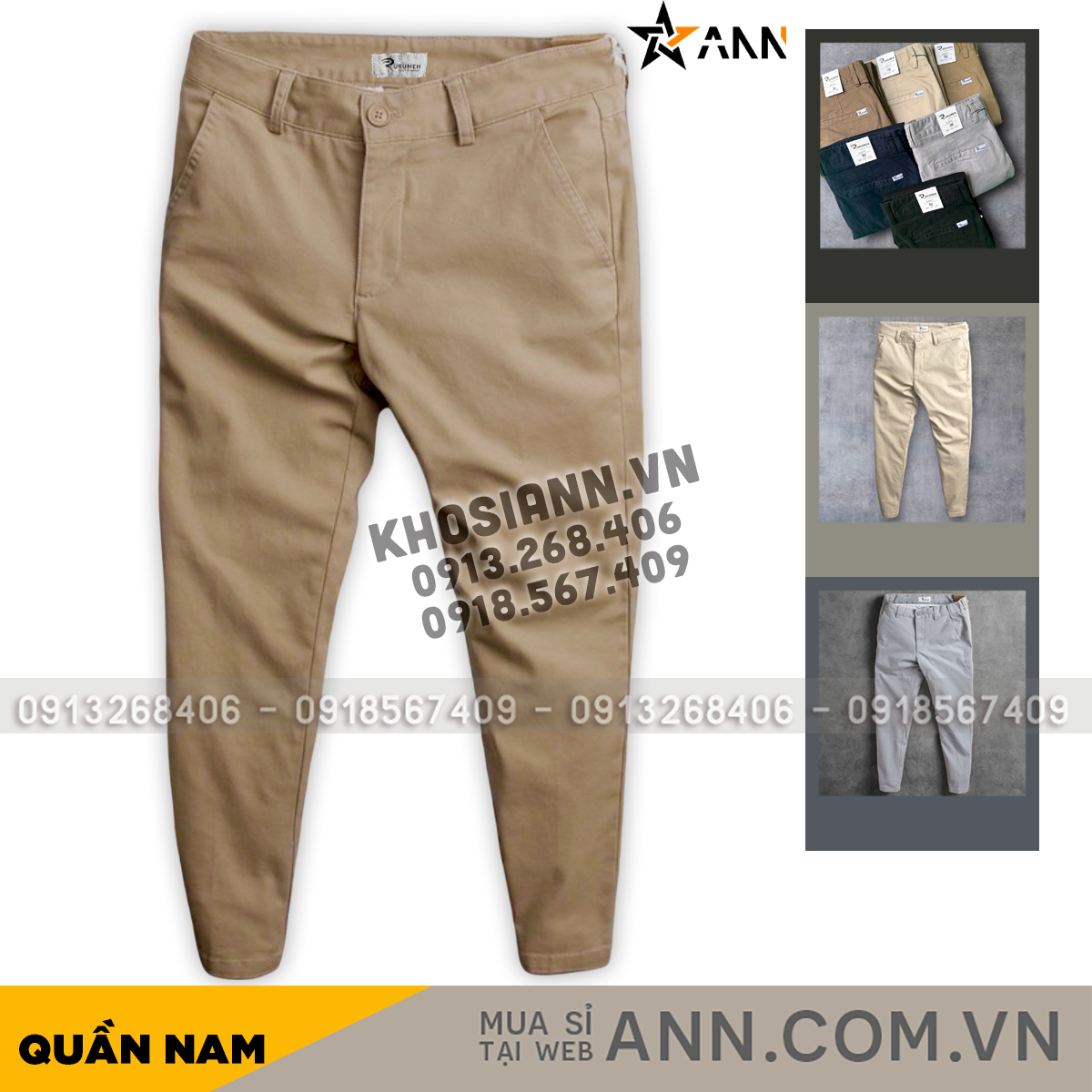 Mua sỉ quần Kaki Dài Nam Rurumen Chất Kaki Co Giãn Cao Cấp (Có size 36)