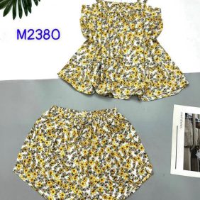 Đồ bộ mango quần đùi áo hai dây có nơ thắt nhỏ hoạ tiết hoa - DBO4564