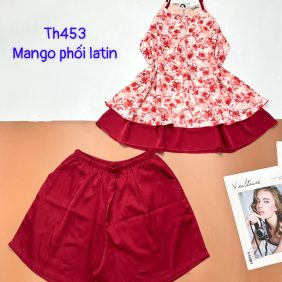 Đồ bộ mango phối latin quần đùi trơn áo yếm 2 dây nhiều hoạ tiết - DBO4661