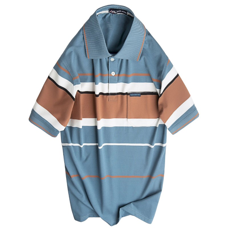 Áo Thun Sọc Nam Trung Niên Cổ Bẻ Có Túi Thun Cotton Cao Cấp (Có size 3x)