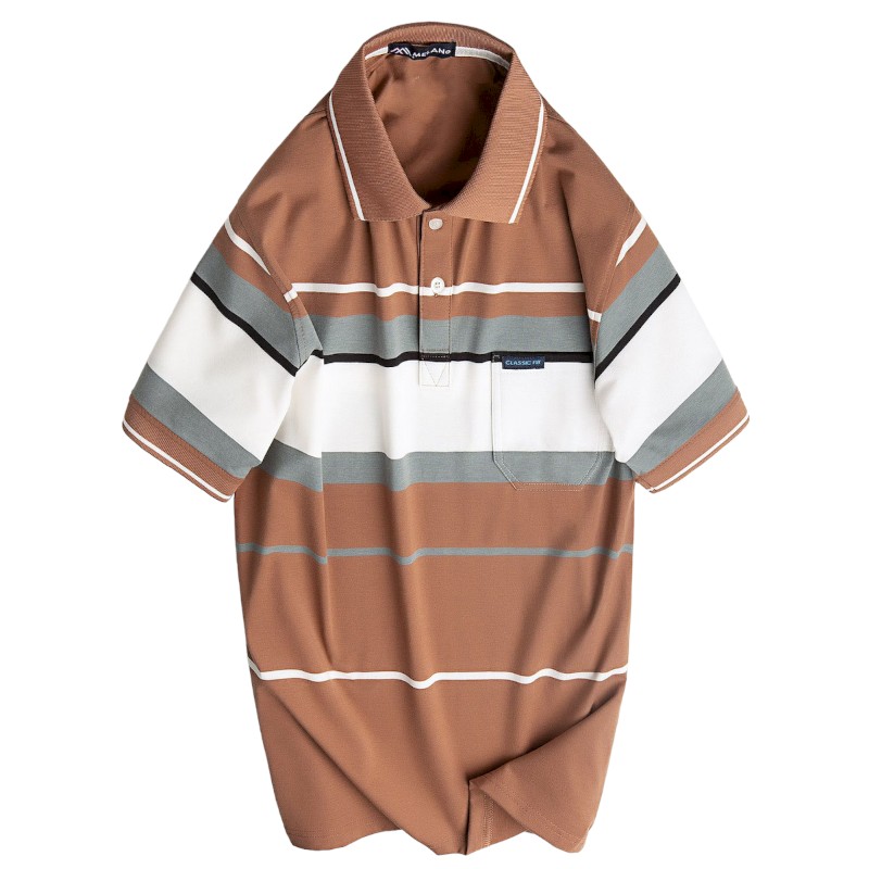 Áo Thun Sọc Nam Trung Niên Cổ Bẻ Có Túi Thun Cotton Cao Cấp (Có size 3x)