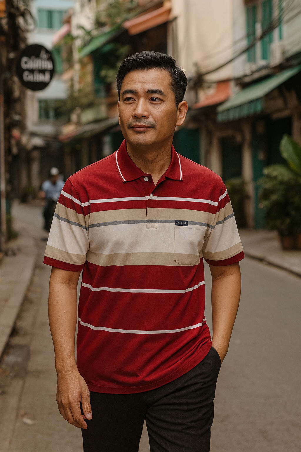 Áo Thun Sọc Nam Trung Niên Cổ Bẻ Có Túi Thun Cotton Cao Cấp (Có size 3x)