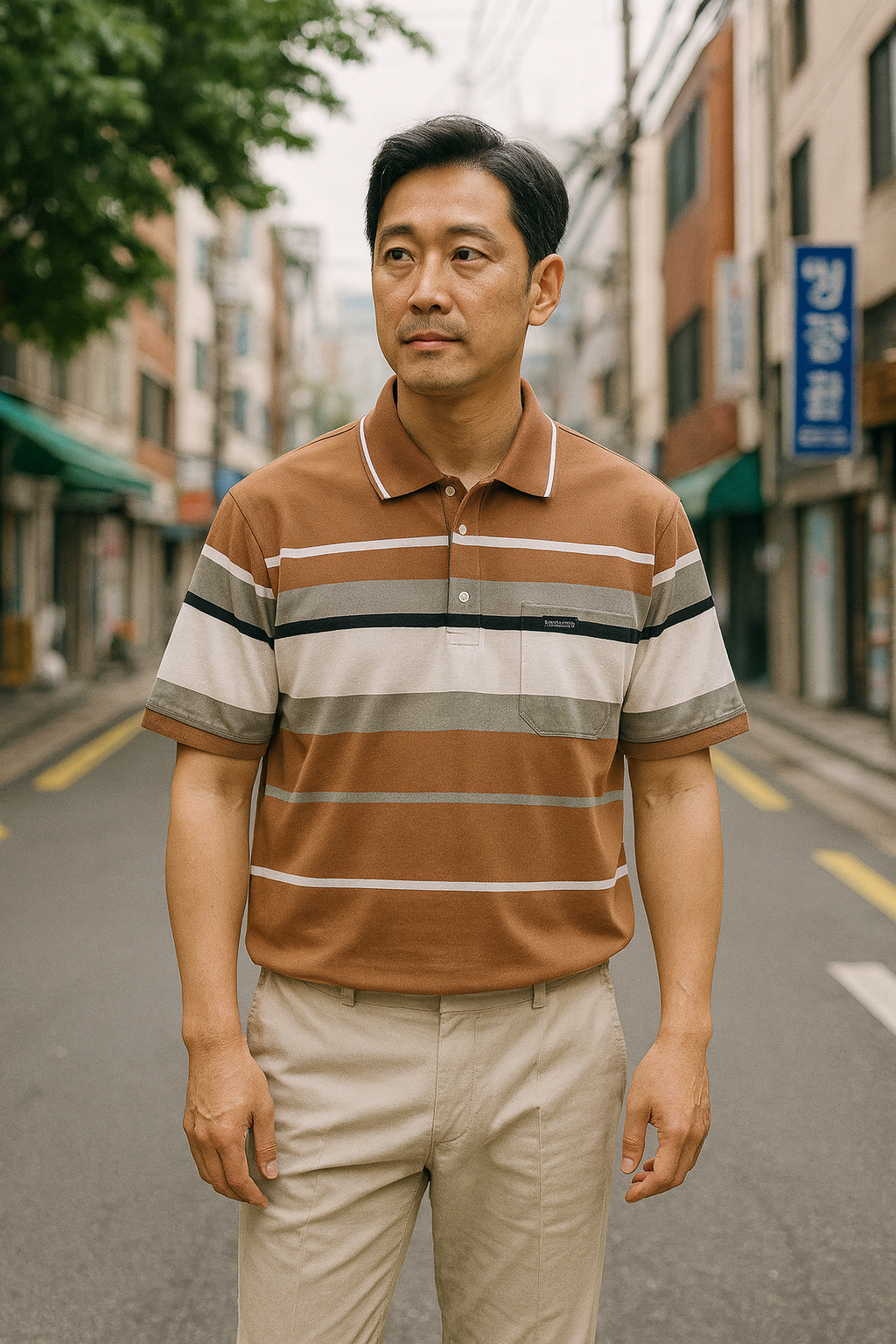 Áo Thun Sọc Nam Trung Niên Cổ Bẻ Có Túi Thun Cotton Cao Cấp (Có size 3x)