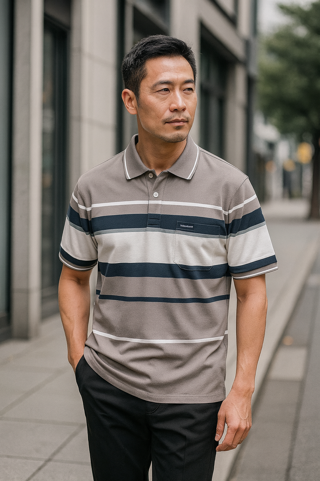 Áo Thun Sọc Nam Trung Niên Cổ Bẻ Có Túi Thun Cotton Cao Cấp (Có size 3x)