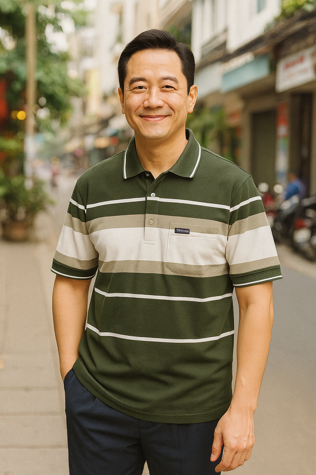 Áo Thun Sọc Nam Trung Niên Cổ Bẻ Có Túi Thun Cotton Cao Cấp (Có size 3x)