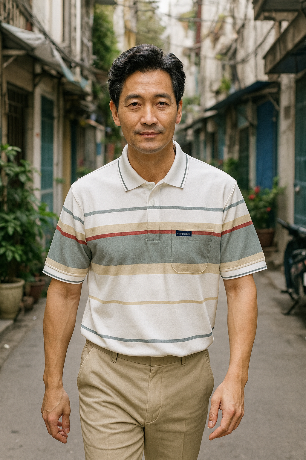 Áo Thun Sọc Nam Trung Niên Cổ Bẻ Có Túi Thun Cotton Cao Cấp (Có size 3x)