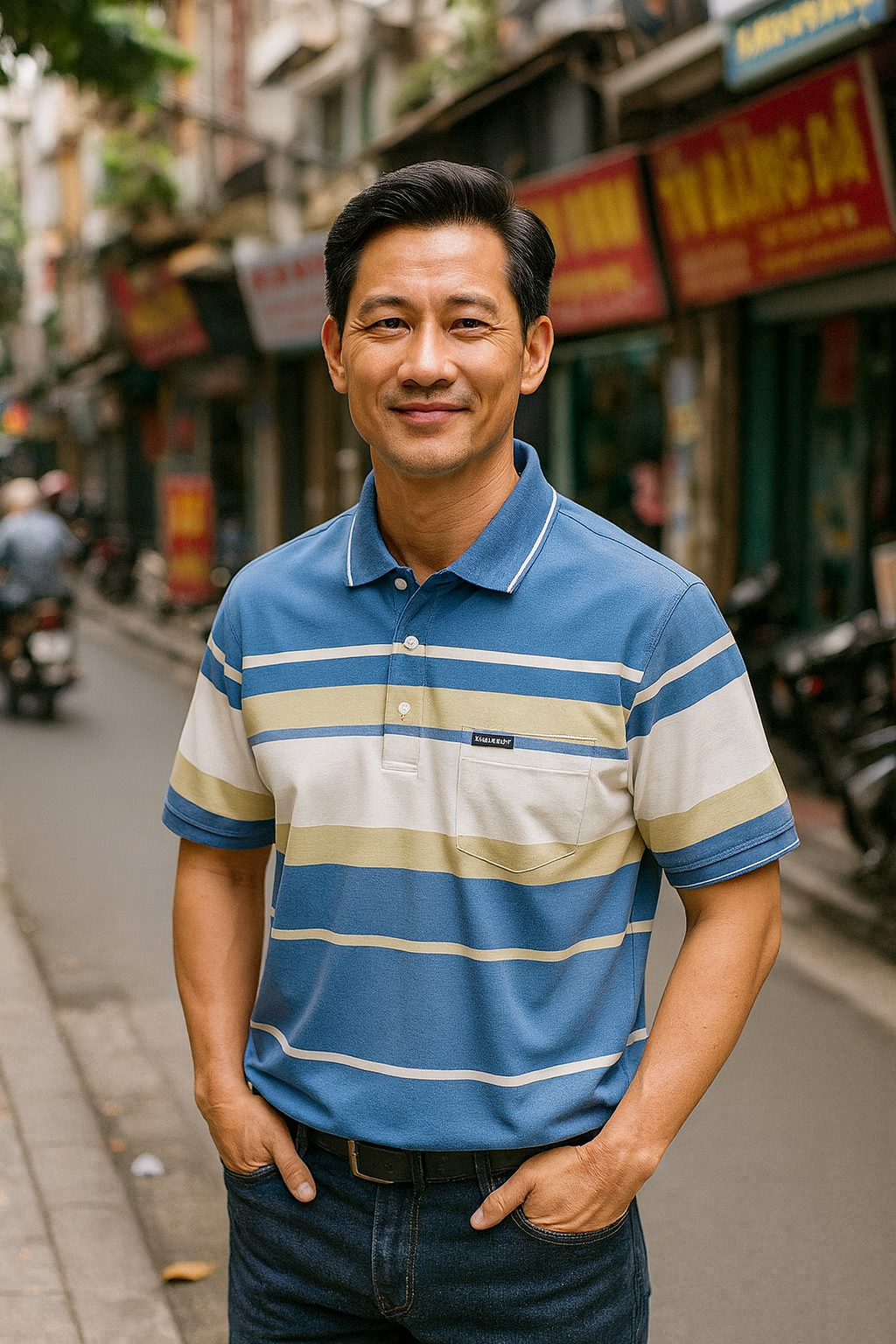 Áo Thun Sọc Nam Trung Niên Cổ Bẻ Có Túi Thun Cotton Cao Cấp (Có size 3x)