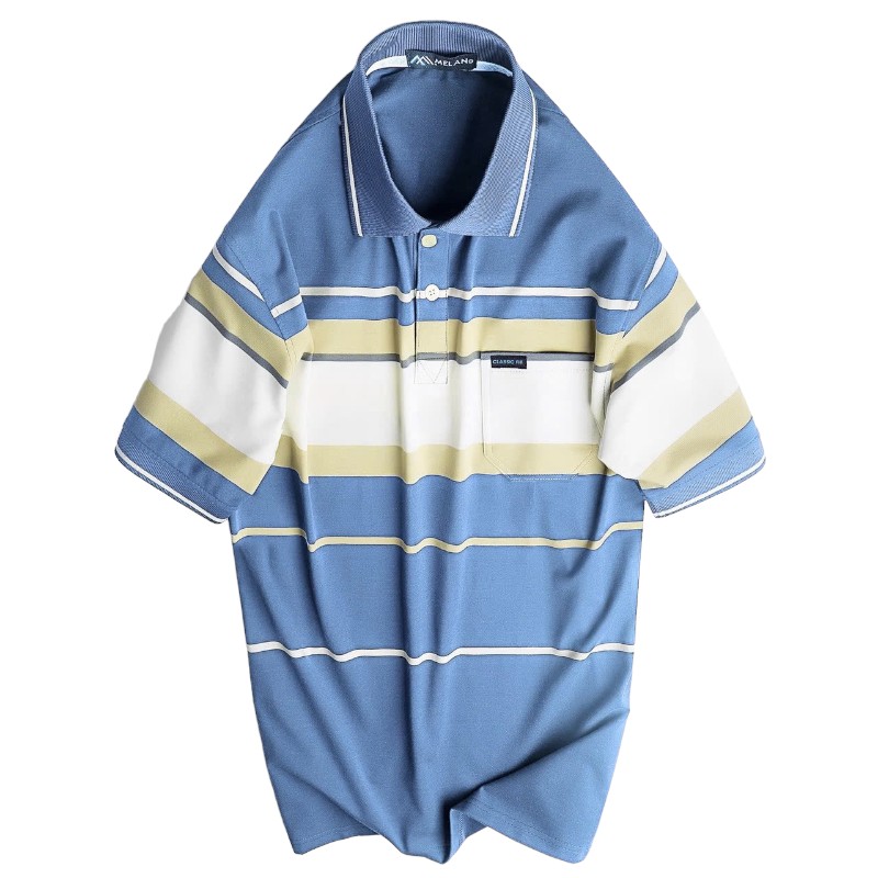 Áo Thun Sọc Nam Trung Niên Cổ Bẻ Có Túi Thun Cotton Cao Cấp (Có size 3x)