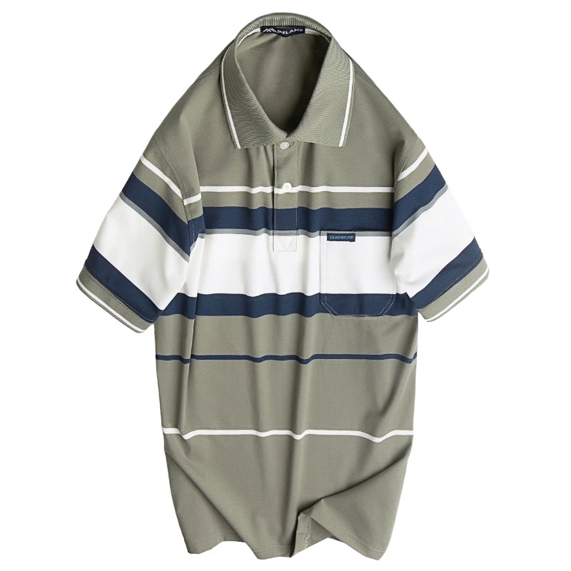 Áo Thun Sọc Nam Trung Niên Cổ Bẻ Có Túi Thun Cotton Cao Cấp (Có size 3x)