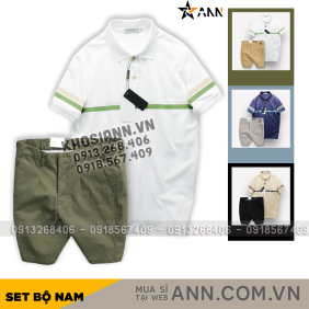 Set Bộ Nam Áo Polo Cổ Bẻ Viền Hai Sọc Quần Short Kaki Cúc Đen - SBN120