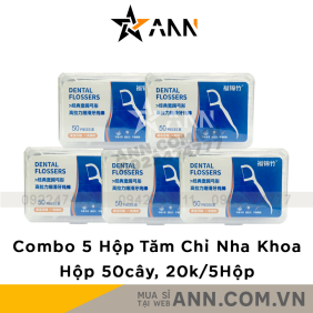 Combo 5 Hộp Tăm Chỉ Nha Khoa Vệ Sinh Răng Miệng Dental Flossers - Hộp 50 Tăm Nha Khoa 8,4x5,8x2,7cm - TAMNK01