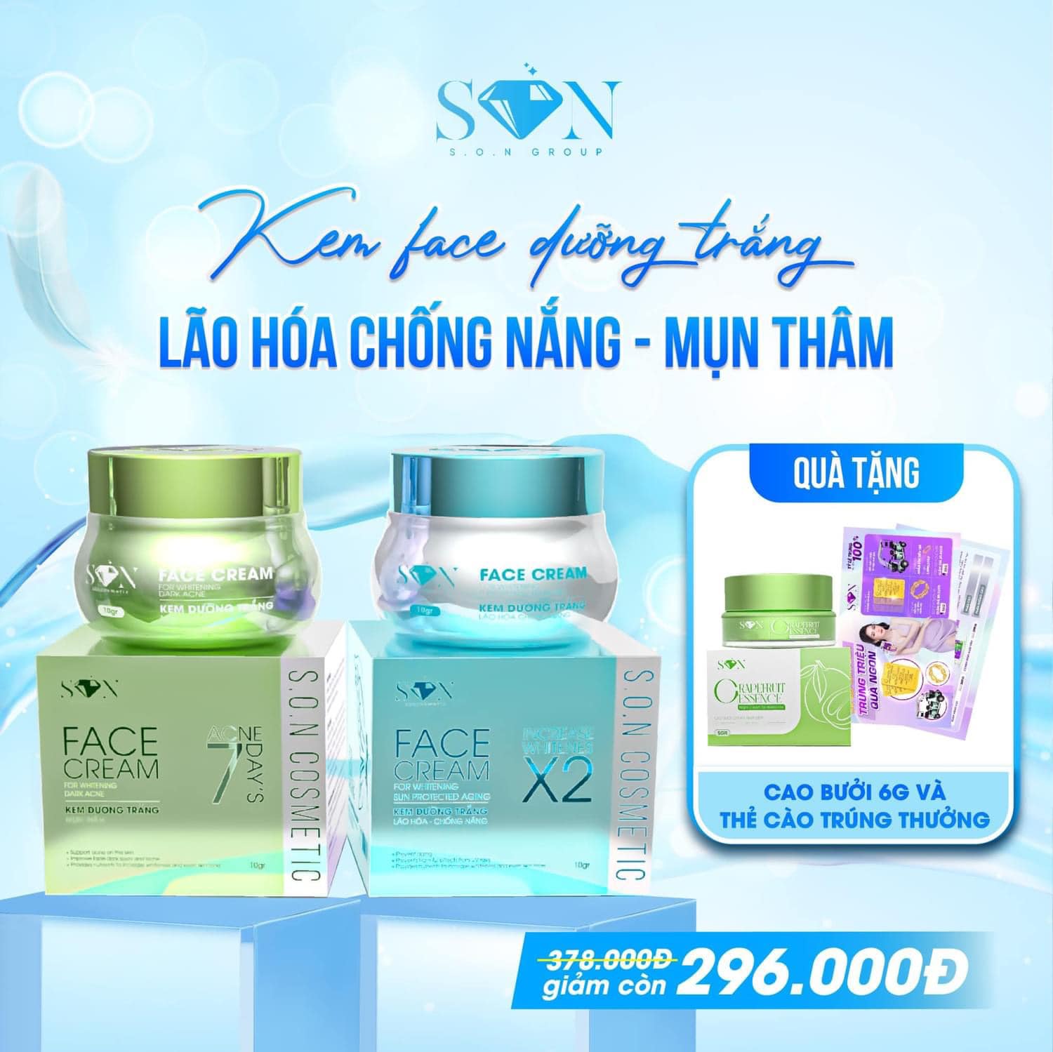 24598_448881413-1015043380142348-8956811847349093905-n_20240624145035-1.jpg Combo Kem Face Hỗ Trợ Giảm Mụn Xanh Lá + Xanh Biển SON Cosmetic Tặng Cao Bưởi Phiên Bản Mới - COMBOSON9