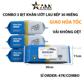 Combo 3 Khăn Ướt Lau Bếp Đa Năng - Khăn Lau Bàn Bếp Bát Đĩa Đa Năng An Toàn 1 Gói 80 Miếng 30x11x5cm - CBKHAN02