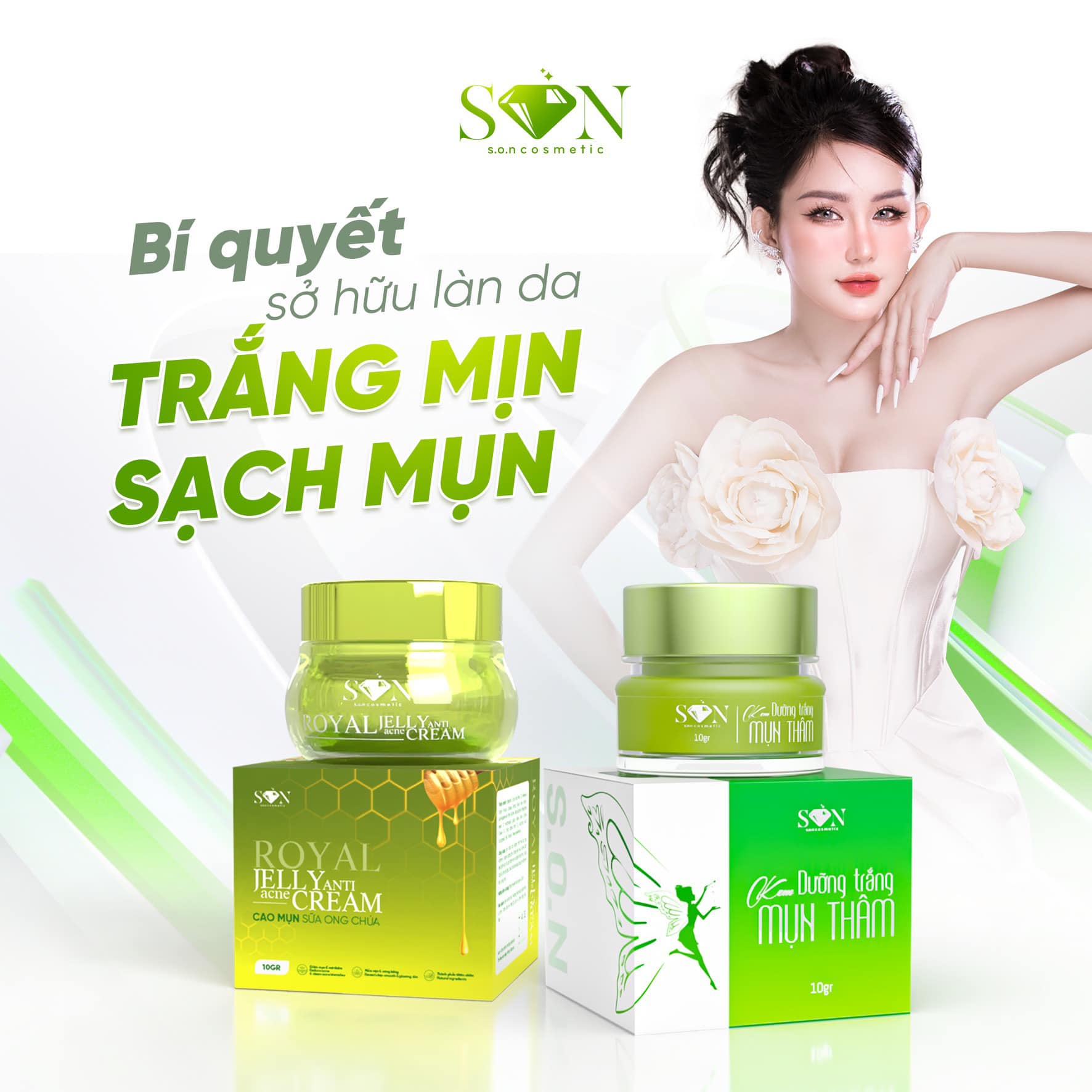 Combo Kem Face Cao Mụn Sữa Ong Chúa + Kem Face Xanh Mụn Thâm SON Cosmetic Combo Kem Face Cao Mụn Sữa Ong Chúa + Kem Face Xanh Mụn Thâm SON Cosmetic