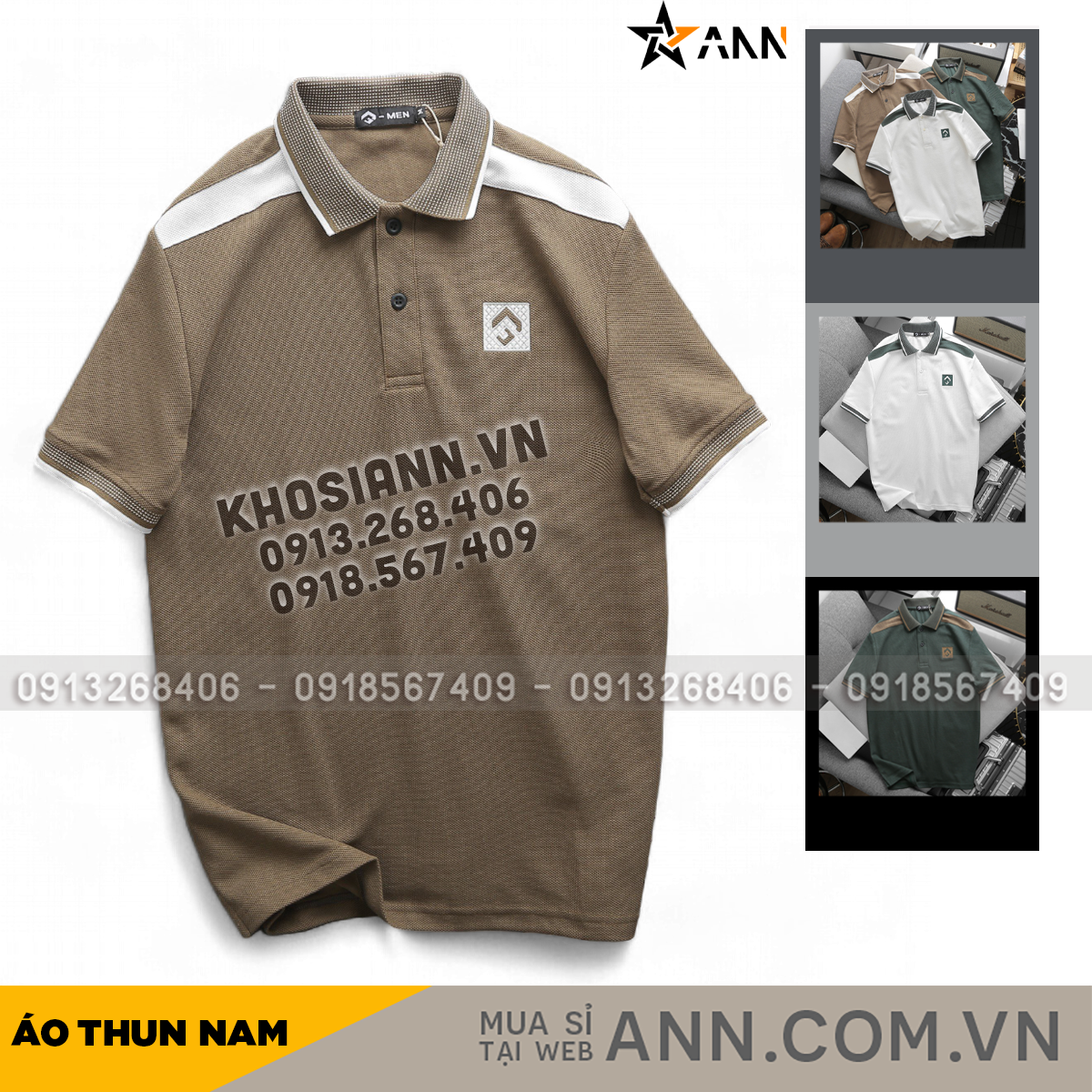 Áo Thun Nam Cổ Bẻ Thêu Nổi Logo Lục Giác (Có size 3x)