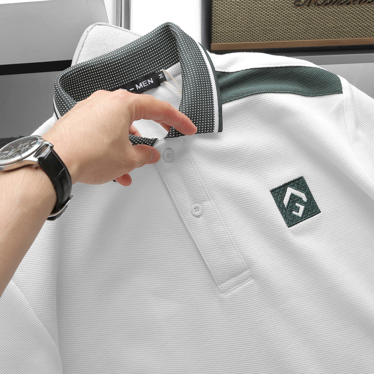 Áo Thun Nam Cổ Bẻ Thêu Nổi Logo Lục Giác (Có size 3x)