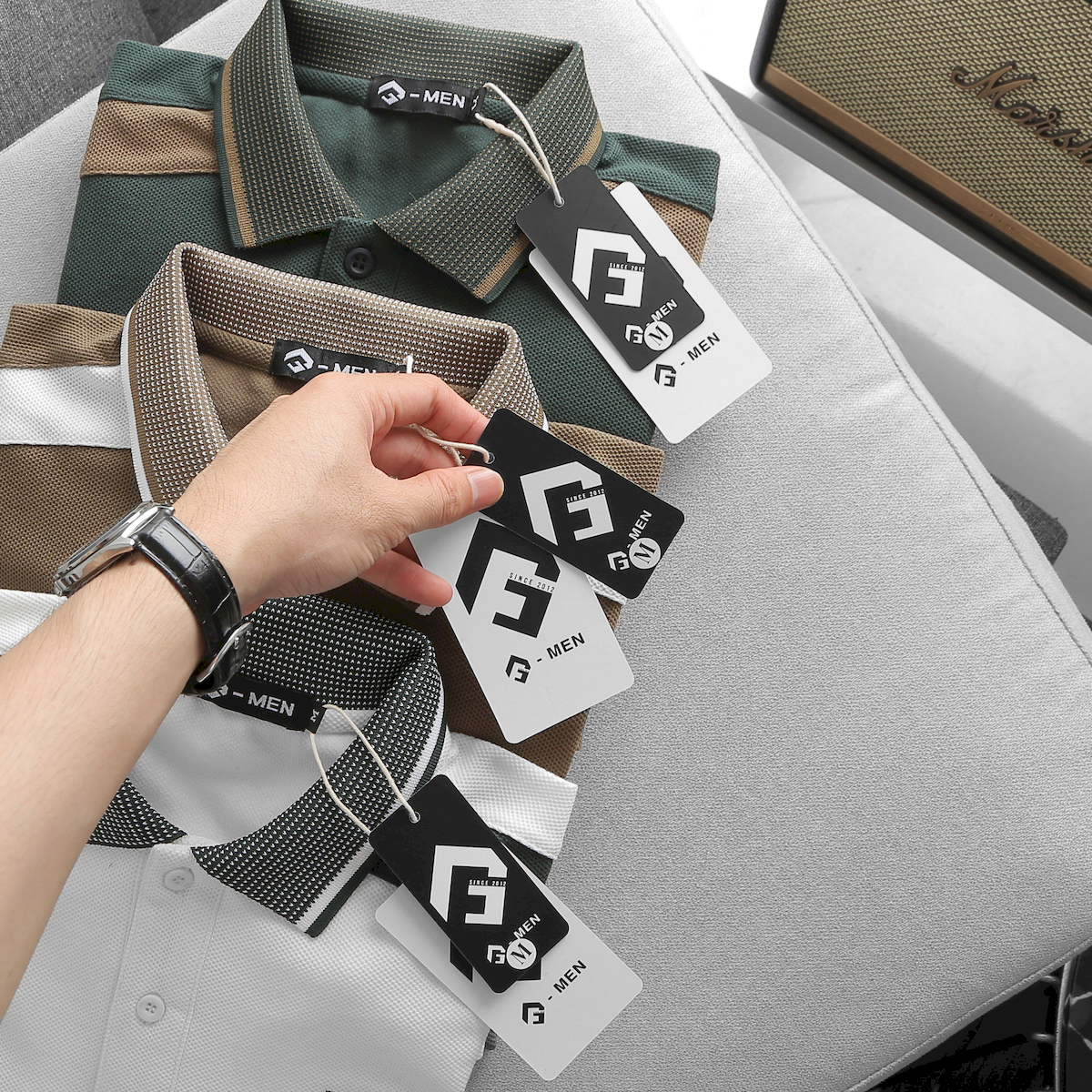 Áo Thun Nam Cổ Bẻ Thêu Nổi Logo Lục Giác (Có size 3x)